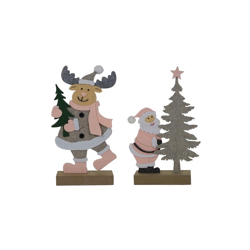 Kerstman of rendier vilt 25cm roze/grijs