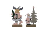 Kerstman of rendier vilt 25cm roze/grijs