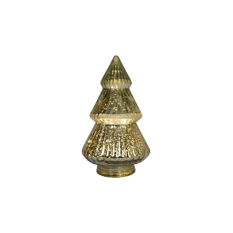 Kerstboom glas craquele LED goud Ø12,5x22,5cm werkt op 2xAAA (niet inbegrepen )
