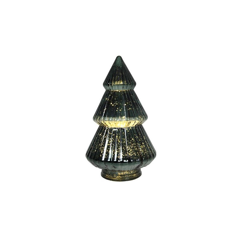 Kerstboom glas craquele LED groen Ø12,5x22,5cm 2xAAA excl