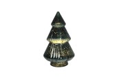 Kerstboom glas craquele LED groen Ø12,5x22,5cm 2xAAA excl
