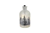 Glazen pot LED frosted wit met bomen Ø10x21cm 1xAA excl