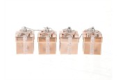 HBX natural living Kersthanger cadeautje set a 4 stuks 10,6x10,6x7,5cm roze