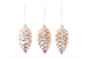 HBX natural living Kersthanger dennenappel set a 3 stuks 16,4x5,5x11,3cm roze