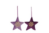 Ster polyester met hanger 14x13.5x2.5cm paars