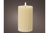 Lumineo LED kaars wax ribbel Crème H14,8cm Dia 7,5 cm met 6 uurs timer-werkt op batterijen 2x AAA ( niet inbegrepen)