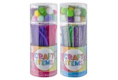 Grafix Knutselmateriaal in koker 23,5x9cm met 150 chenille staafjes, 30 pompoms en 30 oogjes.