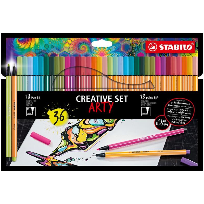 Stabilo Arty Creative Set Pen 68/Point 88 Etui A 36 Kleuren, 18 Viltstiften En