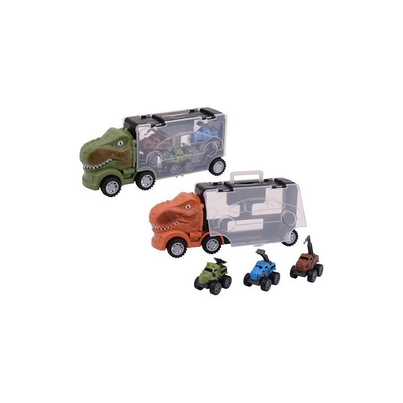 John Toy Dino opberg truck met drie dino auto's, 2 assorti