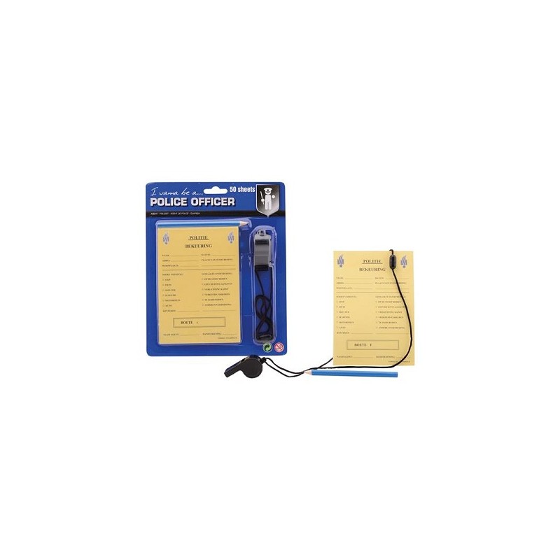 Politie bonnenboekje met potlood en fluit