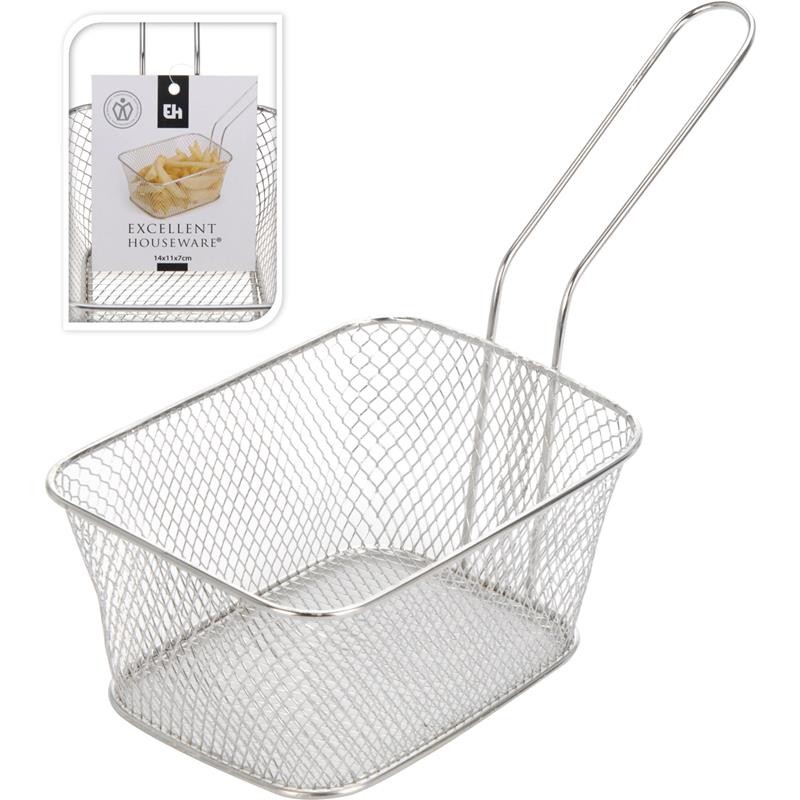 Excellent Houseware Serveermand/frituurmandje RVS met greep 14x11x7cm