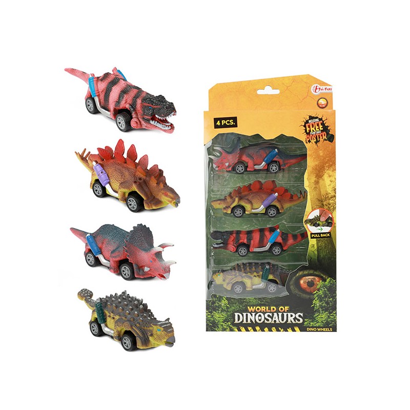 Toi Toys World Of Dinosaurs 4 Dino-auto&apos;s Pull Back