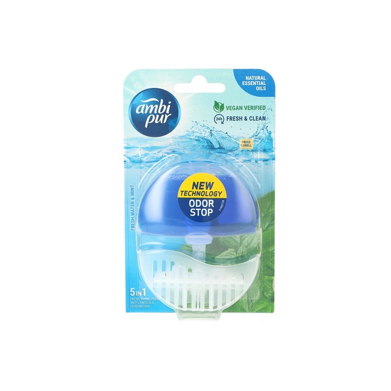 Ambi-Pur toiletblok Fresh water & mint starterkit 55ml doos a 12 stuks