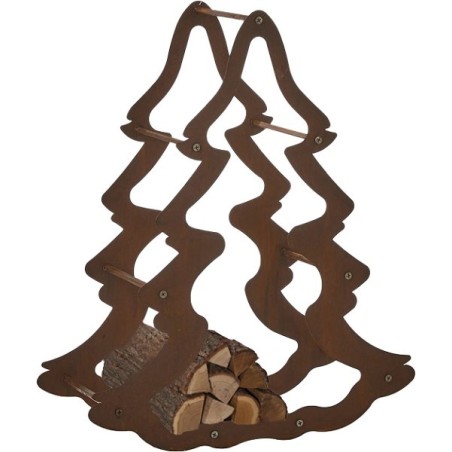 House of Seasons openhaardhout houder dennen-/ kerstboom vorm roestig metaal  - 62x25x52cm