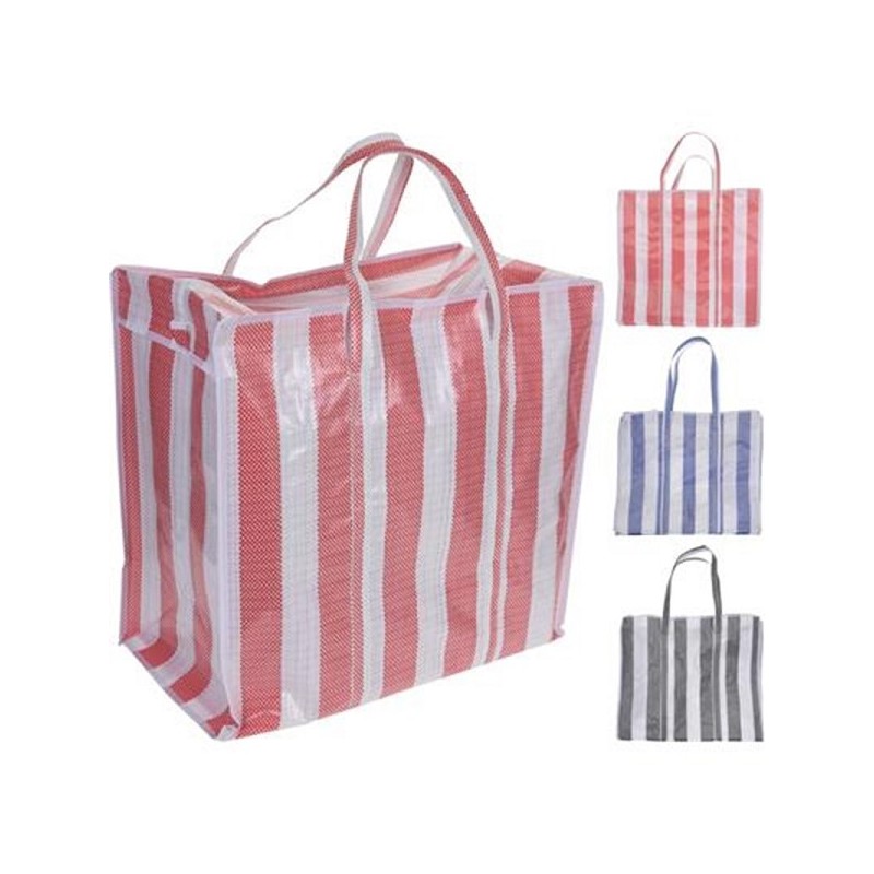 Boodschappentas shopper streep 55x50x30cm  assorti kleuren