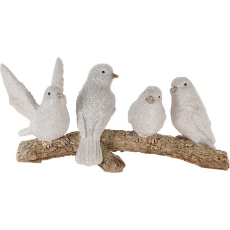Vogels op tak polystone 16x7x7cm wit