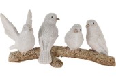 Vogels op tak polystone 16x7x7cm wit
