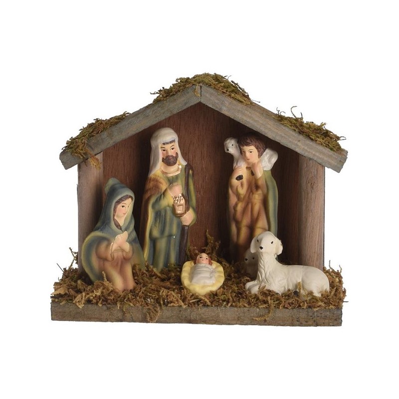 Kerststal met 5 figuren 16x7x12cm