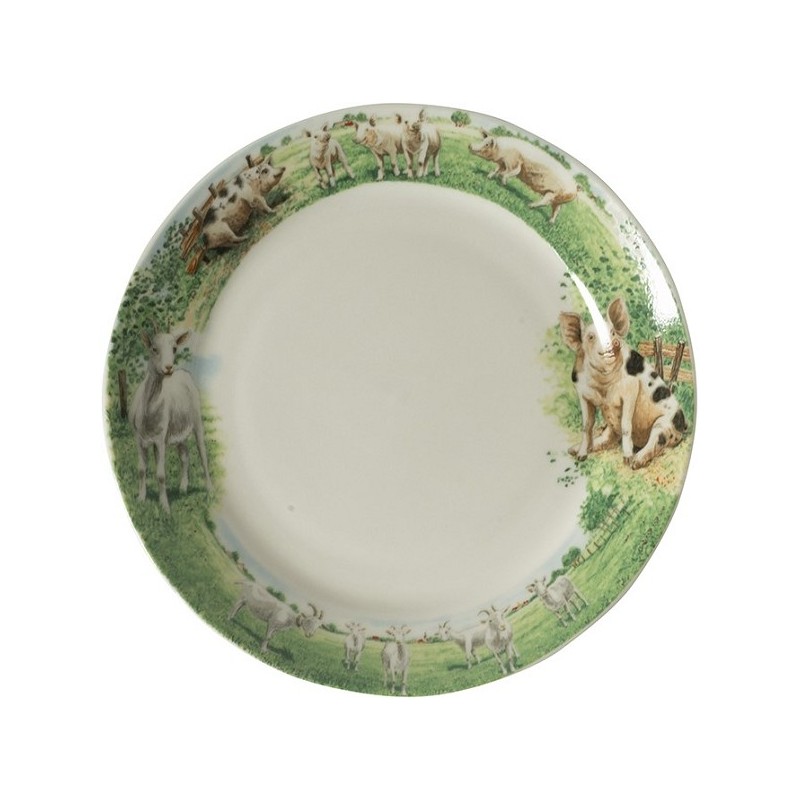 Wiebe's Farm Bord geit varken Ø18cm doos a 6 stuks porselein