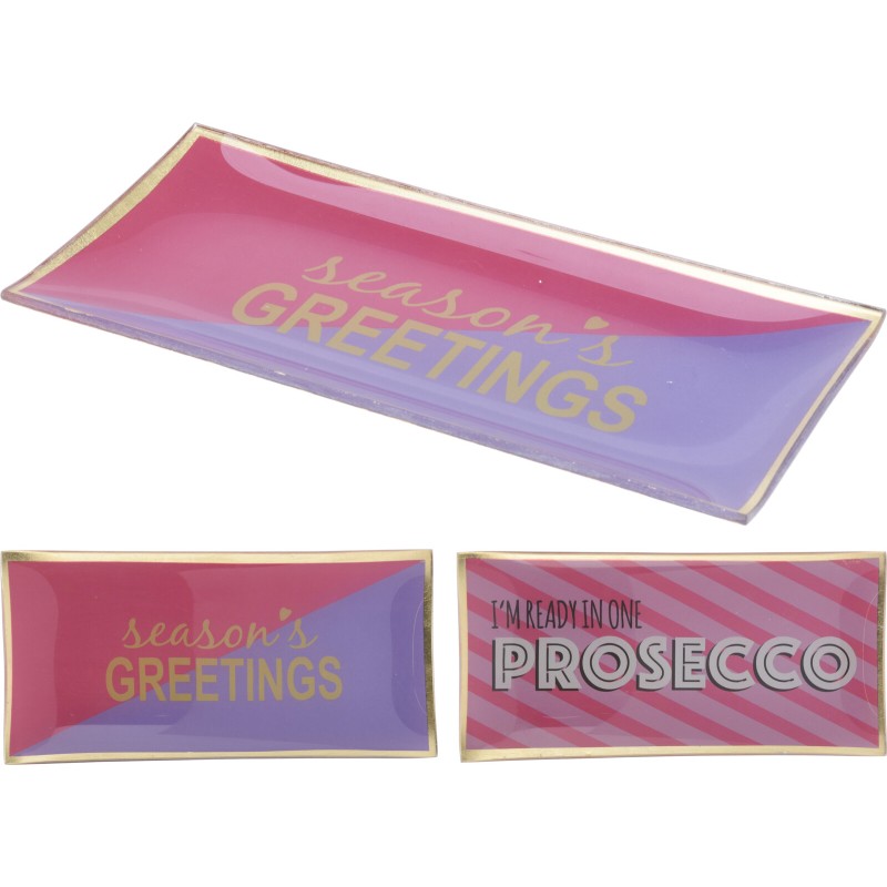 Bord glas 10x21cm met tekst roze/paars