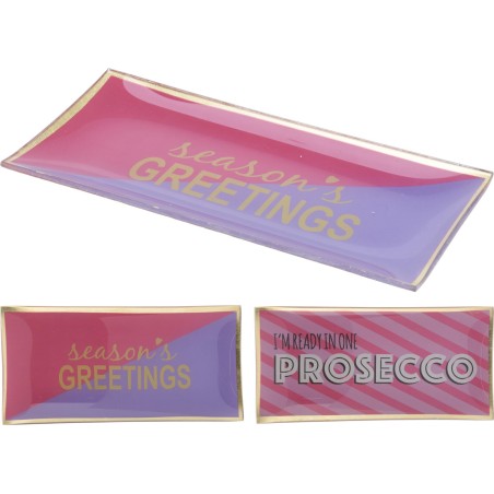 Bord glas 10x21cm met tekst roze/paars