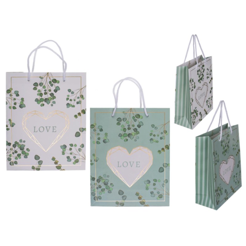 Cadeautasje love 18x8x23cm groen/wit
