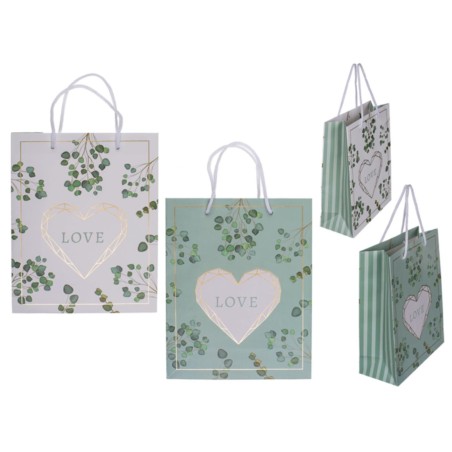 Cadeautasje love 18x8x23cm groen/wit