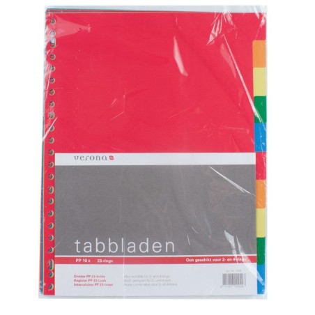 Tabbladen A4 23R Plastic blanco 10-Deli