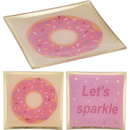 Bord glas 10x10cm tekst/donut