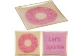Bord glas 10x10cm tekst/donut