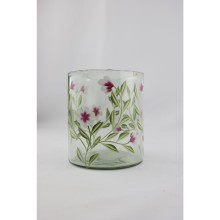 Windlicht glas met roze bloemen 13x13x15cm
