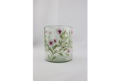 Windlicht glas met roze bloemen 13x13x15cm