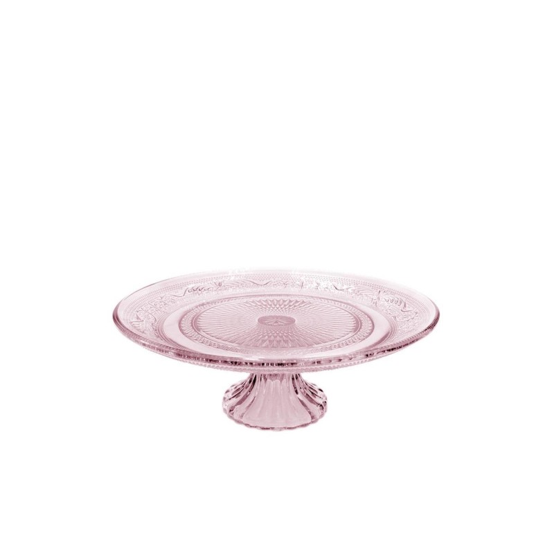 Schaal op voet glas Ø23xH8cm roze