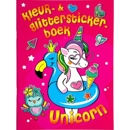 Kleur- en glitterstickerboek Unicorn