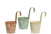 Pot de fleur avec crochet zinc dia14-H24cm- disponible en différents coloris pastel avec fleurs blanches