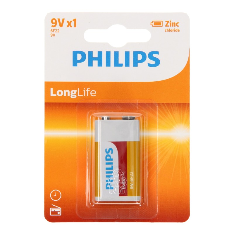 Philips Longlife Batterij Zinc 9V/6F22 Philips Longlife Batterij Zinc 9V/6F22