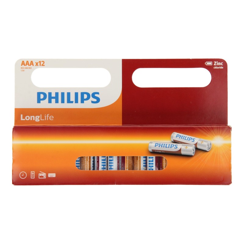 Philips Longlife Batterij Zinc AAA/R03, 12st. Philips Longlife Batterij Zinc AAA/R03, 12st.