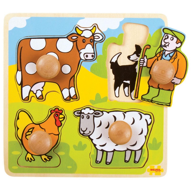 Bigjigs Houten Noppenpuzzel Boerderij, 4dlg. Bigjigs Houten Noppenpuzzel Boerderij, 4dlg.
