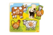 Bigjigs Houten Noppenpuzzel Boerderij, 4dlg.