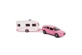 Kids Globe Die-cast Volvo V70 met Caravan - Roze, 30cm