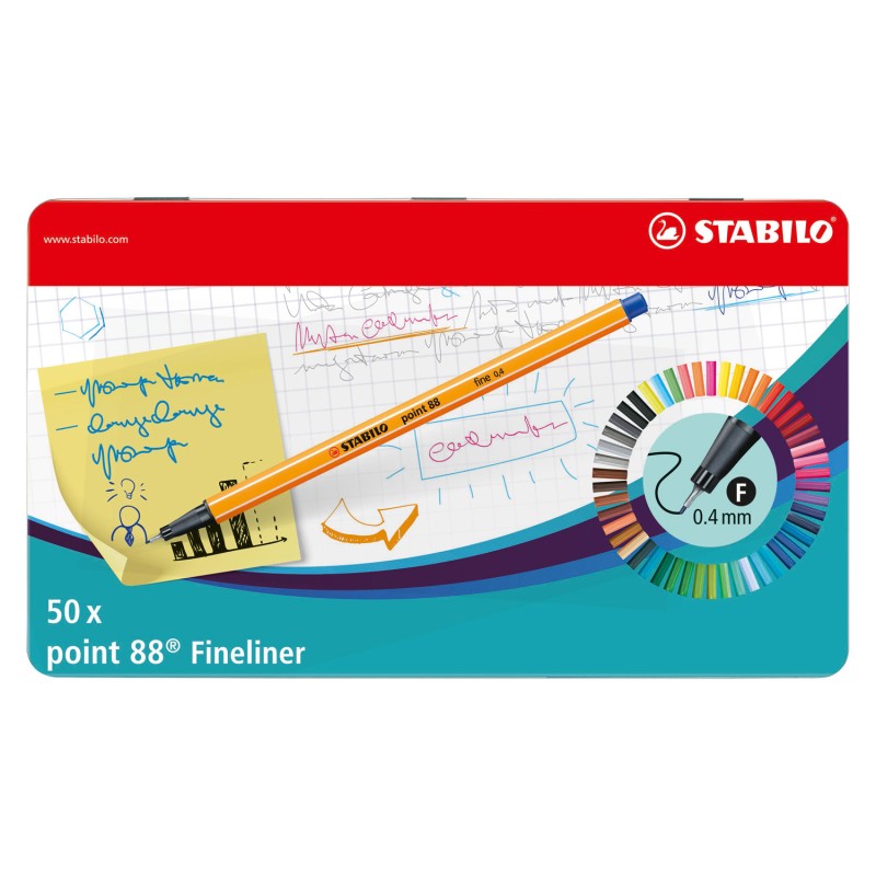 STABILO point 88 Metalen Doos Fineliners, 50st.