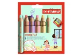 STABILO Woody 3in1 Potloden - 6 kleuren + Puntenslijper