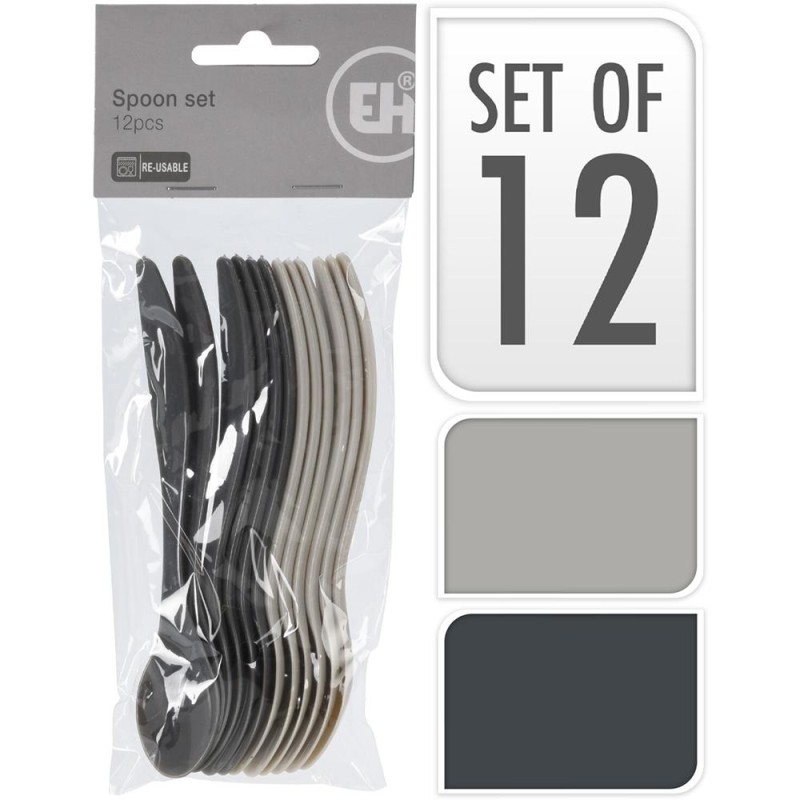 Set de cuillères 12 pièces en plastique 14cm 2 nuances de gris