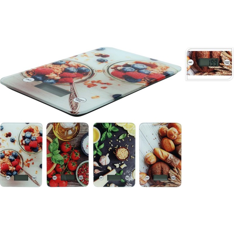 Balance de cuisine en verre avec design alimentaire