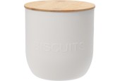 Voorraaddoos kunststof met tekst "Biscuits"1,7L Ø15,5xh15,5cm met bamboe deksel