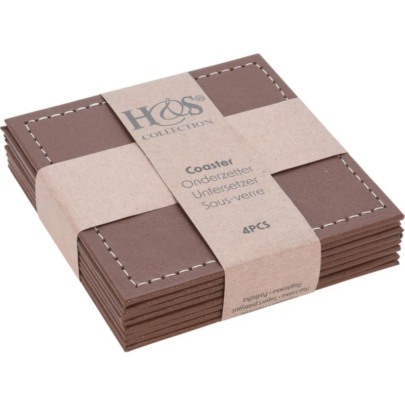 Set de dessous de verre simili cuir 4 pièces 10x10cm