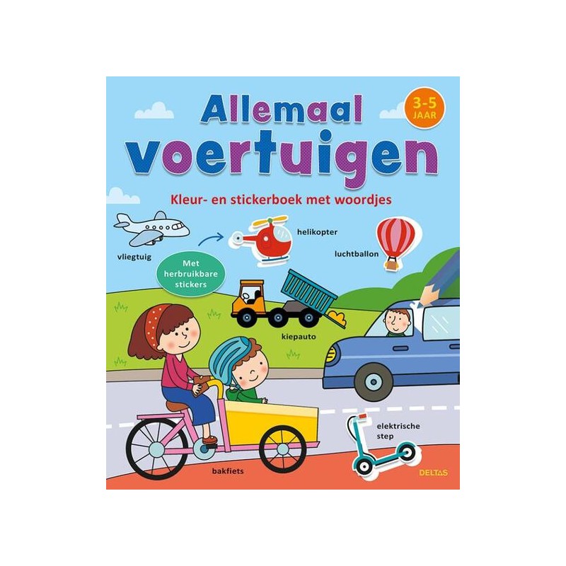 Deltas Livre de coloriage et d'autocollants avec mots - Tous véhicules (3-5 ans)