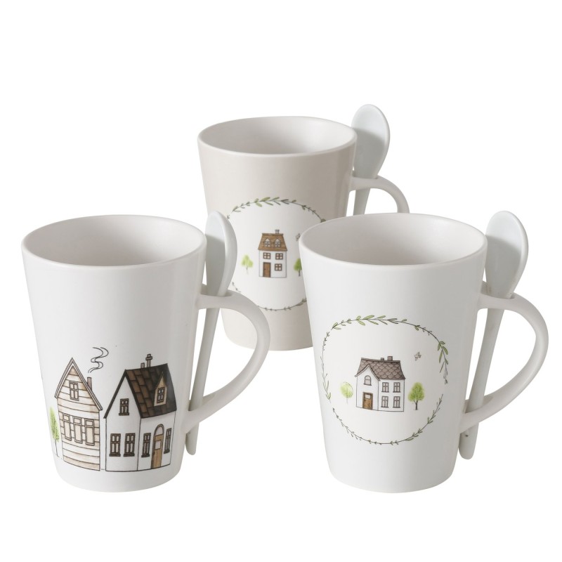 Boltze Home Mok Bergström Met Dessin Huisjes Inclusief Lepel 330ml