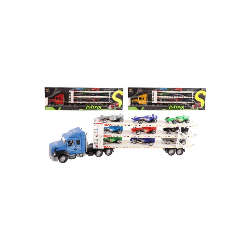 Vrachtauto Frictie 58cm Met Oplegger En 9 Auto&apos;s 3 Assorti Kleuren