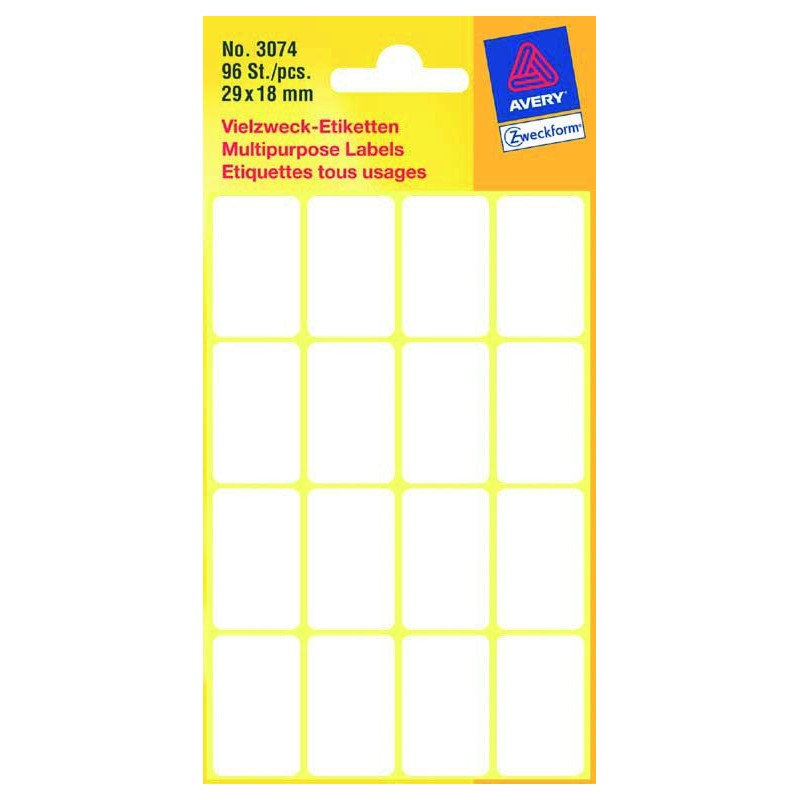 étiquette Zweckform 29x18mm blister blanc avec 96 étiquettes. paquet de 10 paquets